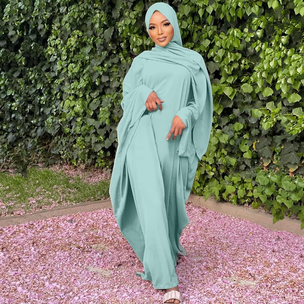 IMEKIS Muslim Dress for Women Hijab Abaya Batwing Sleeve Islamic Maxi Prayer Dress Plain Loose Jilbab Plus Size Middle East Dubai Turkey Arabic Khimar Kaftans
