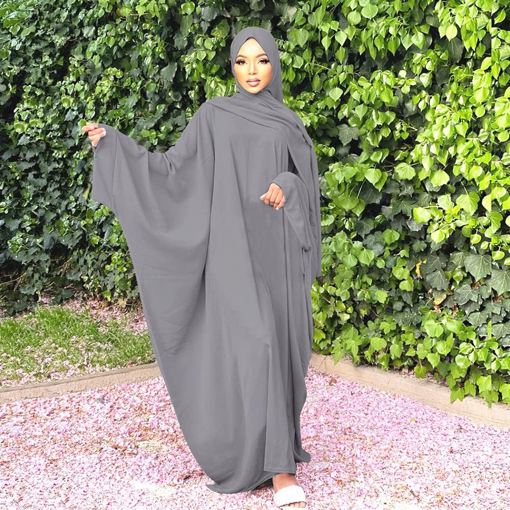 IMEKIS Muslim Dress for Women Hijab Abaya Batwing Sleeve Islamic Maxi Prayer Dress Plain Loose Jilbab Plus Size Middle East Dubai Turkey Arabic Khimar Kaftans