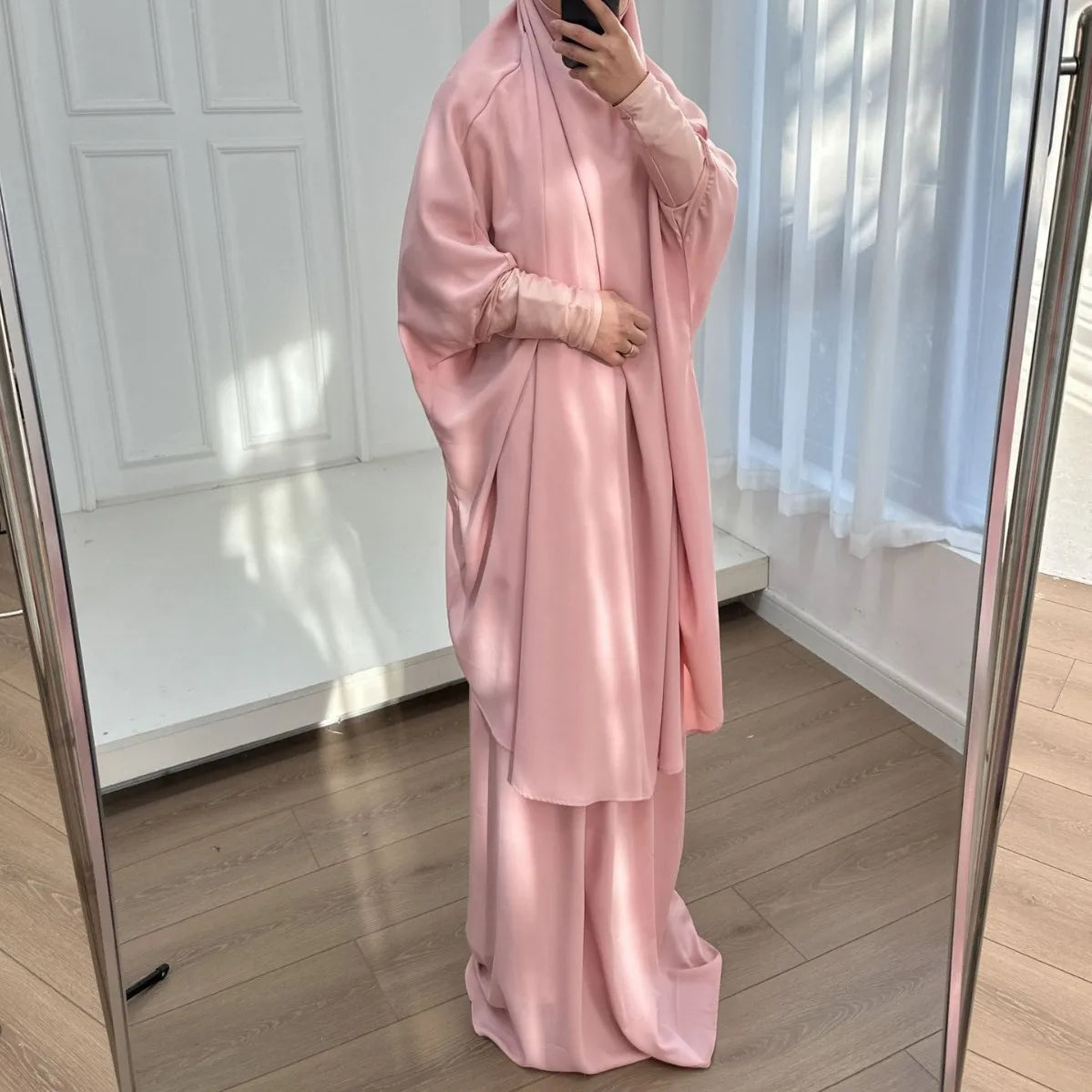 2 Piece Set Prayer Garment Islamic Clothing Pink Black