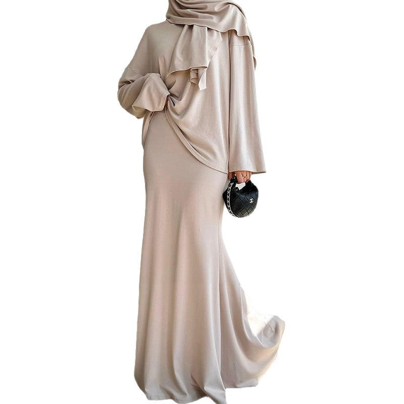 Long-Sleeve Skirt Long Dress Fashion Set.