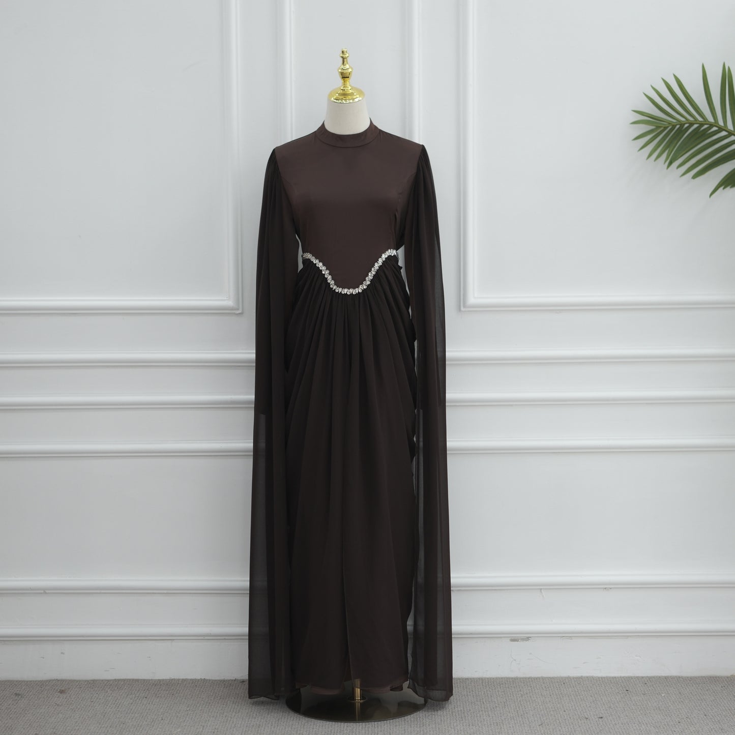 Elegant Rhinestone Abaya Dress for Women | Modest Long Sleeve Maxi Dress | High Neck Islamic Evening Gown | Muslim Party & Eid Dress