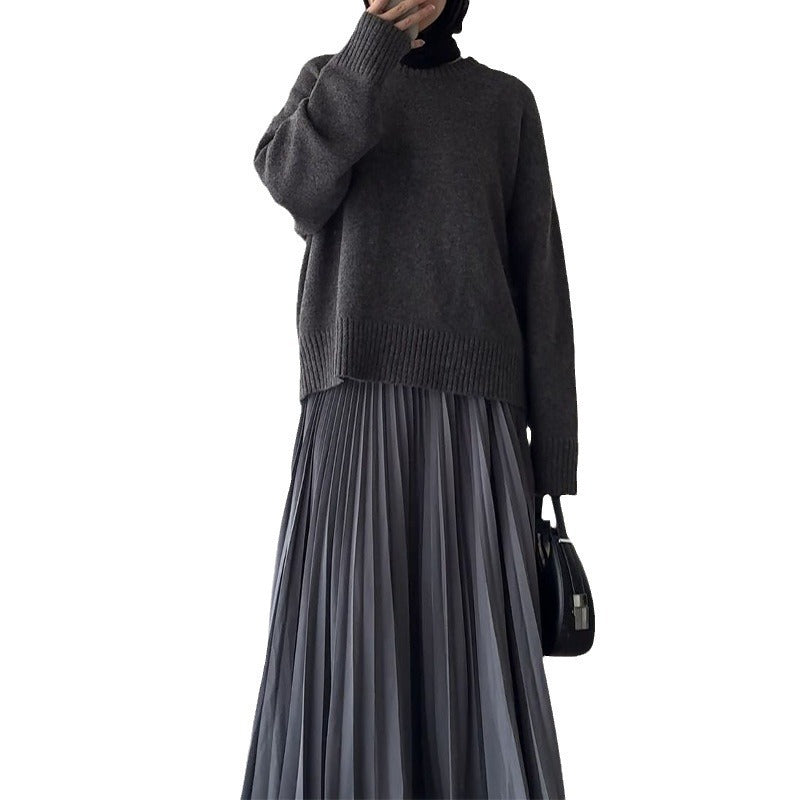 New Style Autumn Versatile Sweater and Pleated Skirt Set, Stylish and Versatile