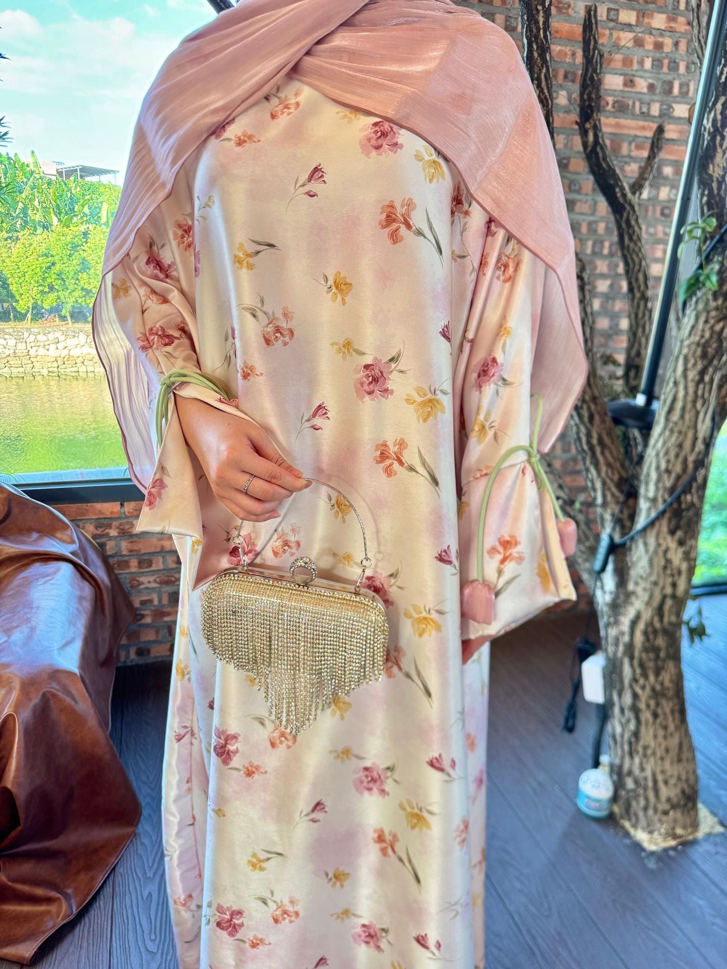 Soft Floral Print Abaya – Elegant Modest Maxi Dress