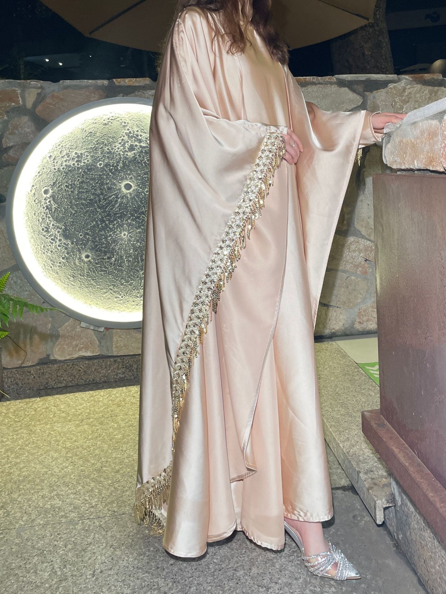 Luxury Satin Tassel Abaya Set – Elegant Evening Modest Wear