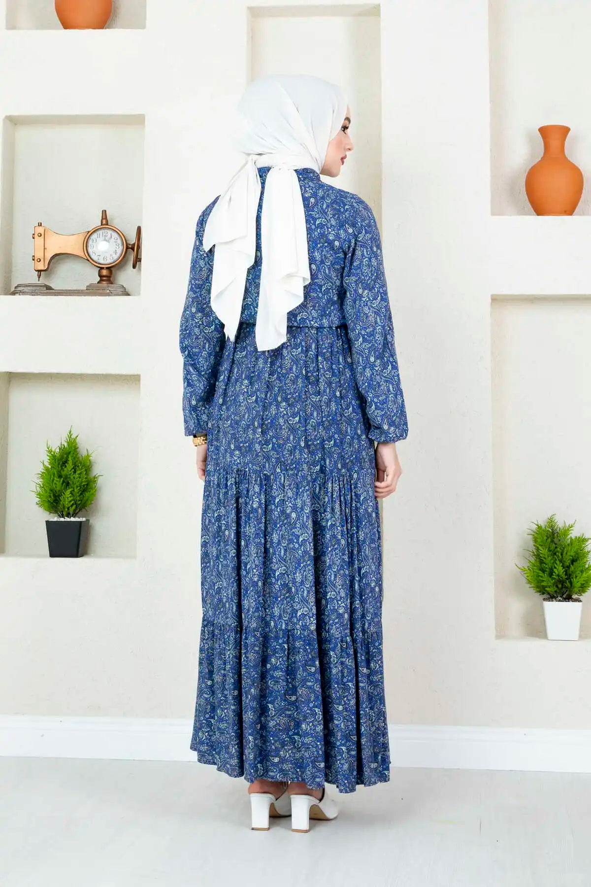Elegant Blue Paisley Maxi Dress with Modest Chic Style