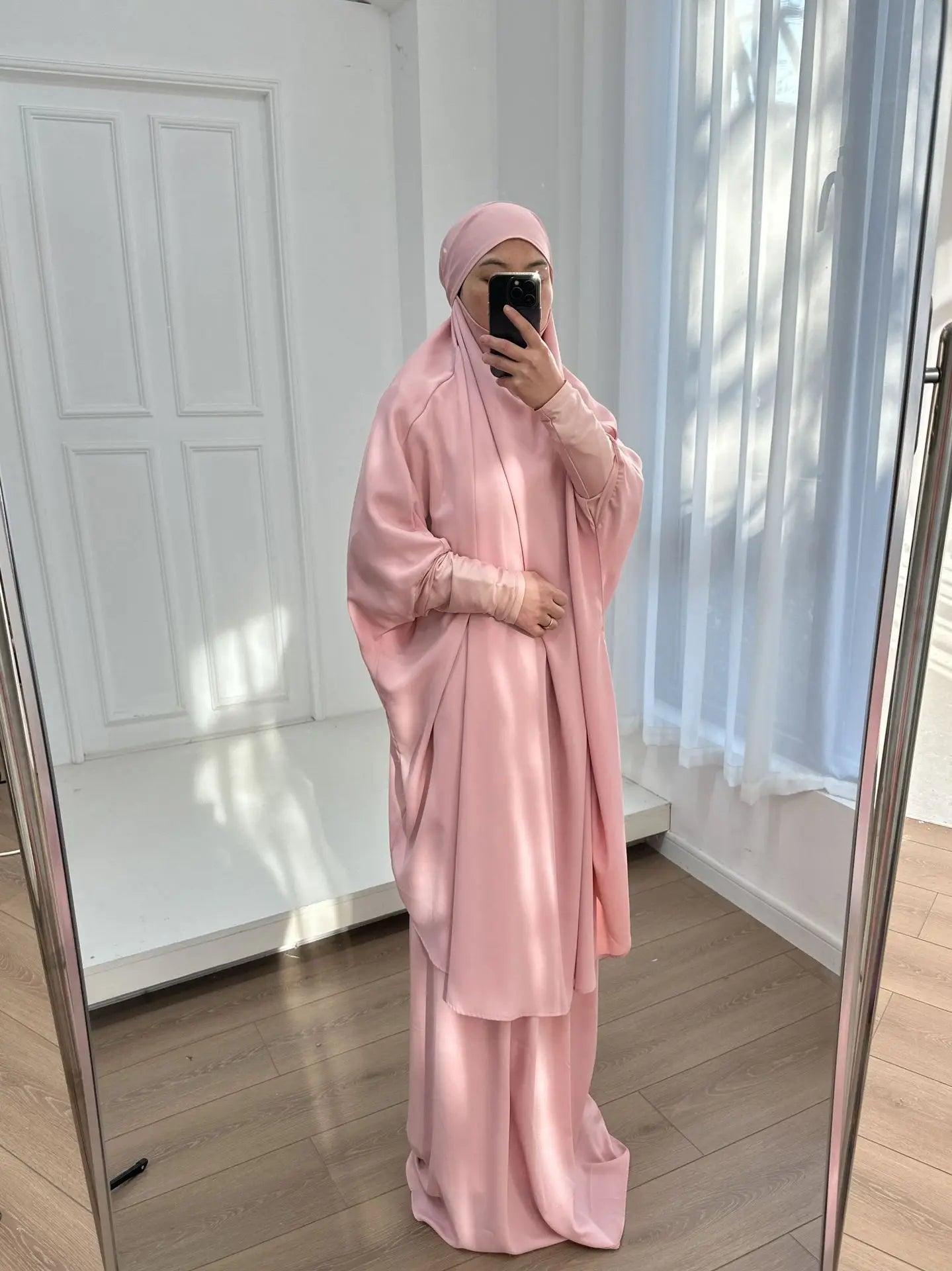 2 Piece Set Prayer Garment Islamic Clothing Pink Black
