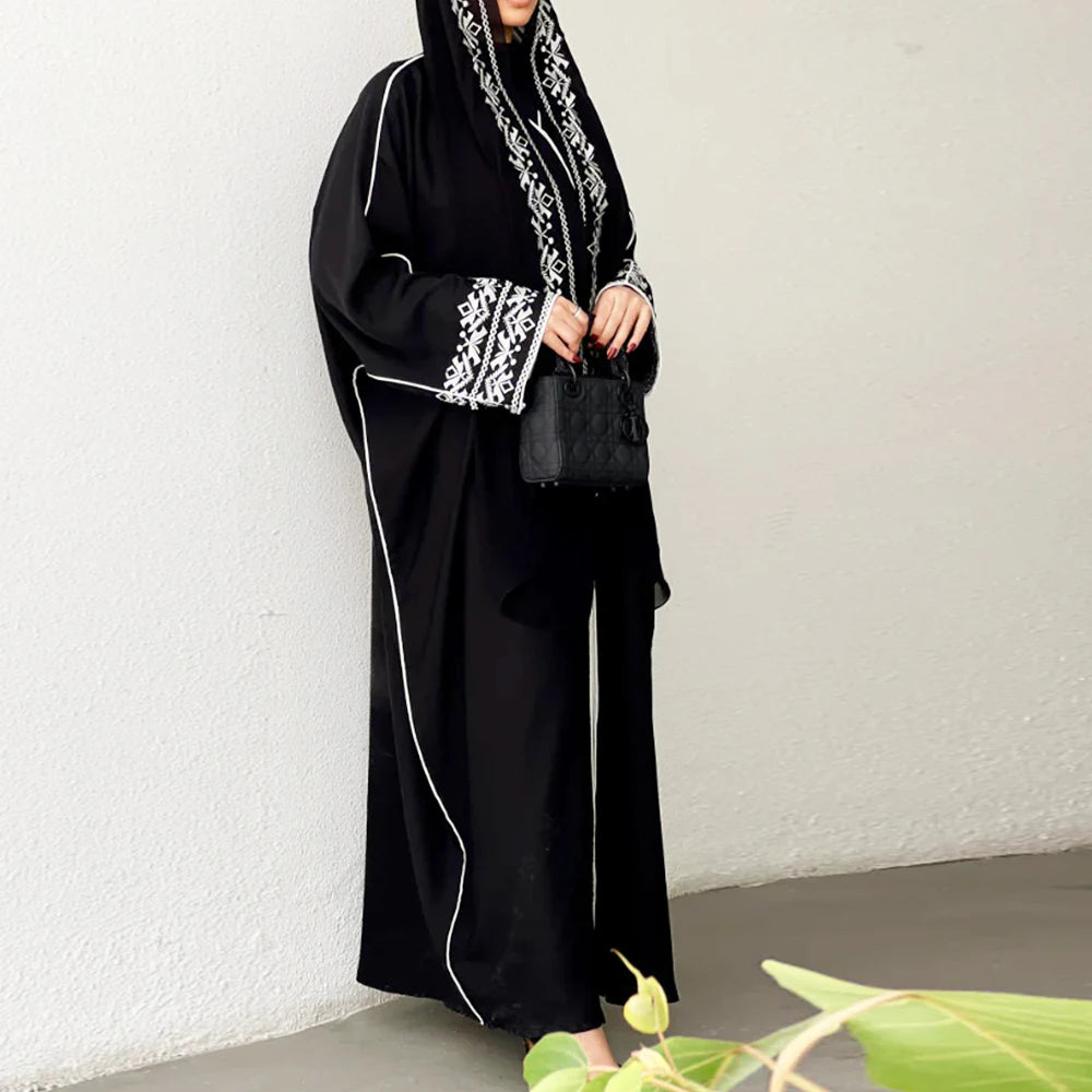 Classic Fashion Embroidered Abaya Hijab Dress with Long Sleeves.