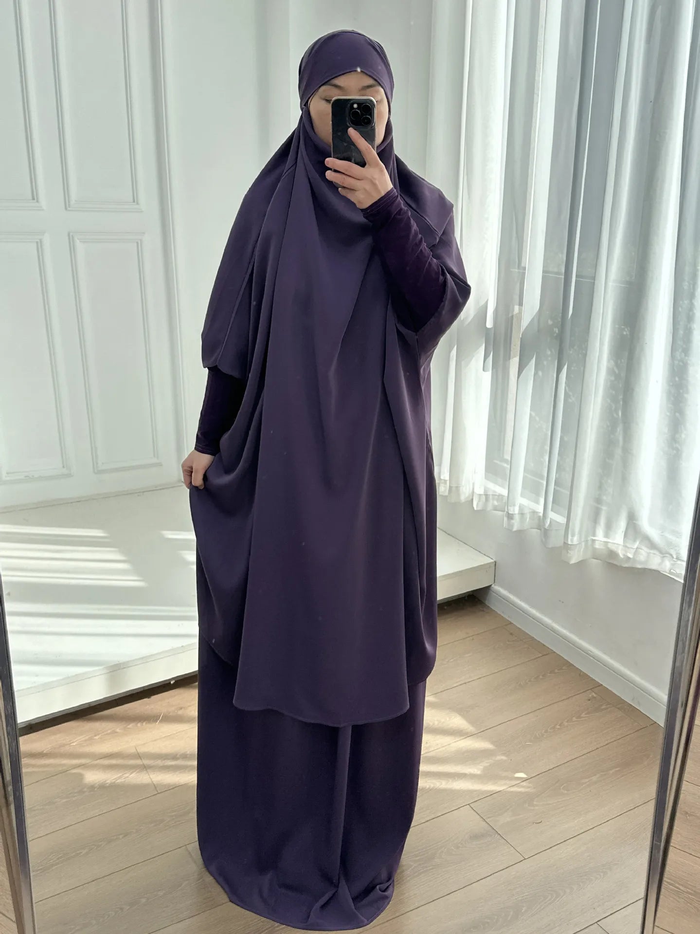 2 Piece Set Prayer Garment Islamic Clothing Pink Black
