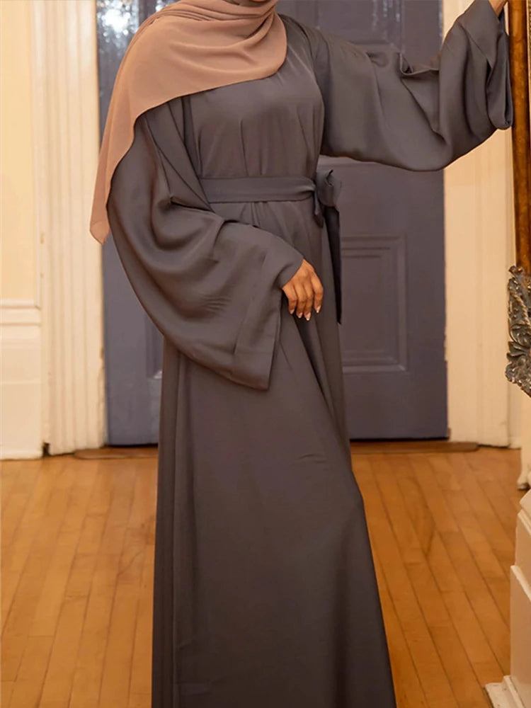 Autumn Elegant Women Muslim Dress Abaya. GRAY / S