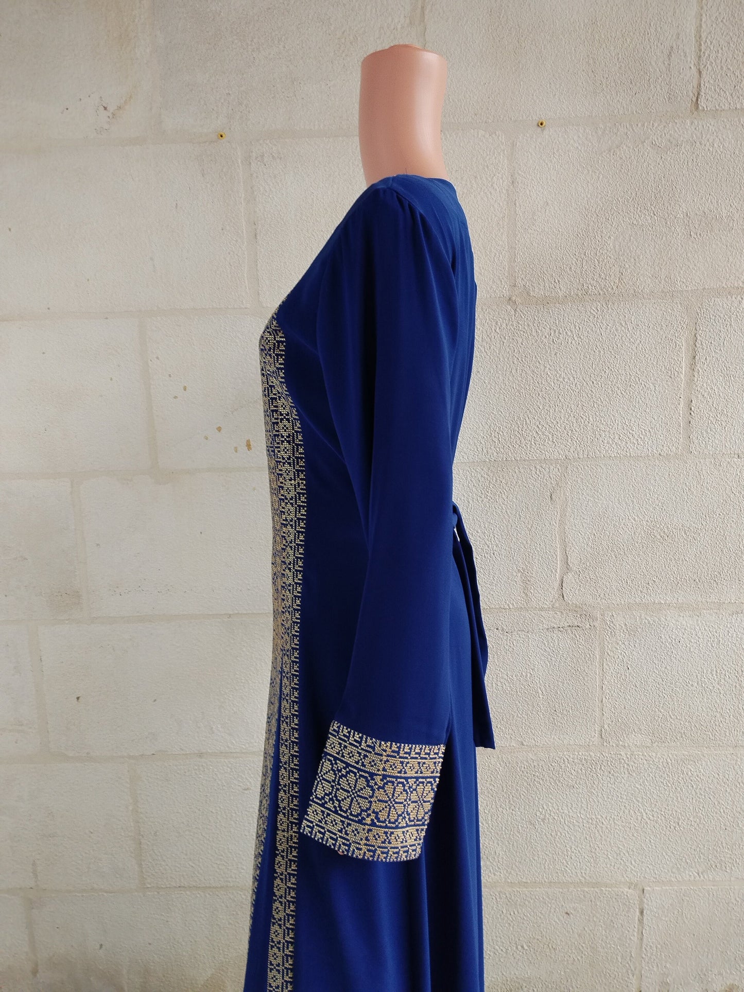 Palestinian thobe Tatreez Dress Blue with Golden Embroidery
