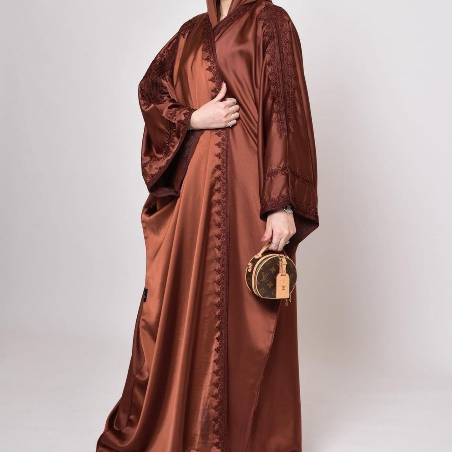 Trendy Red-Brown open caftan, Embroidered moroccan kaftan, Abaya, Arabic dress, Moroccan kimono, Gift for her, Birthday or maternity gift.