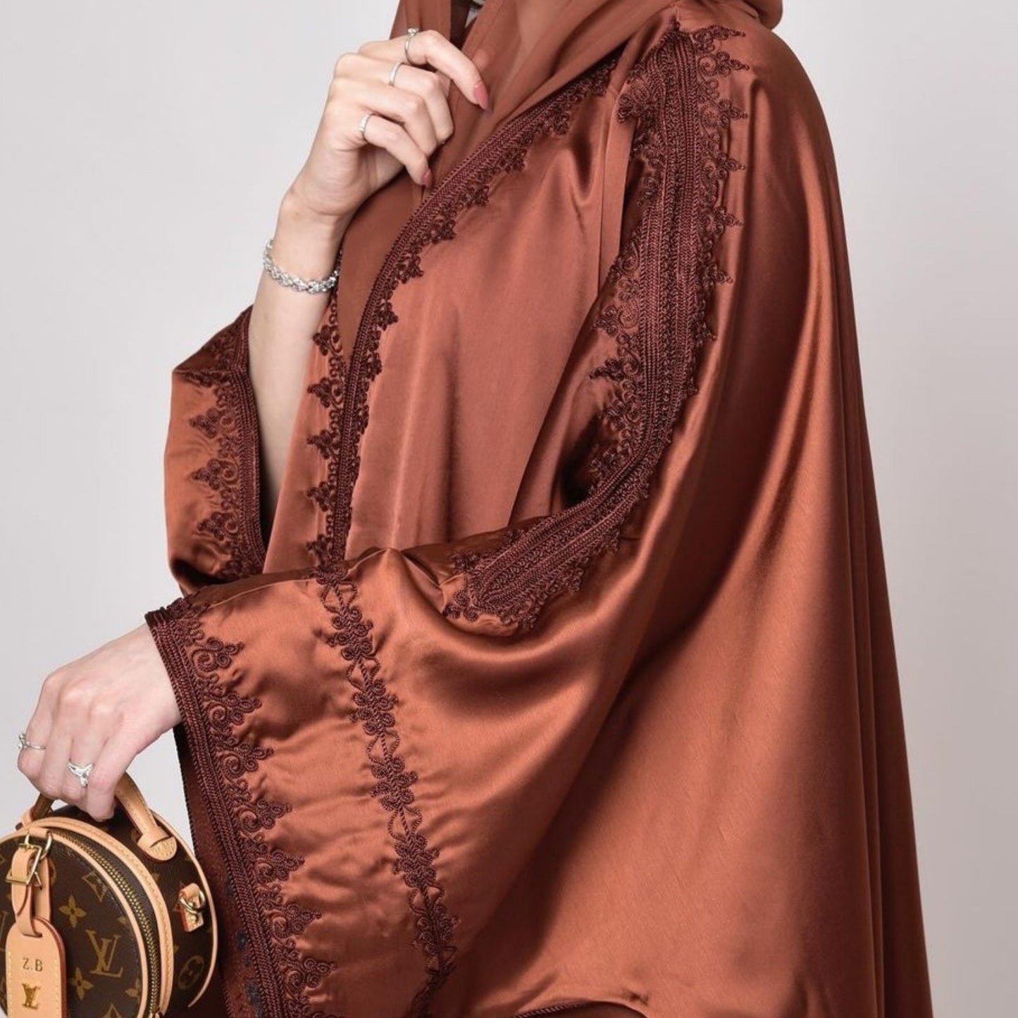 Trendy Red-Brown open caftan, Embroidered moroccan kaftan, Abaya, Arabic dress, Moroccan kimono, Gift for her, Birthday or maternity gift.