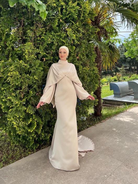 Nikkah Dress,Modest Prom Dress,Bridal Abaya, Hijab Dress,Prom Dress,Evening Dress, Engagement Dress,Long Sleeve Dress,Satin White Abaya