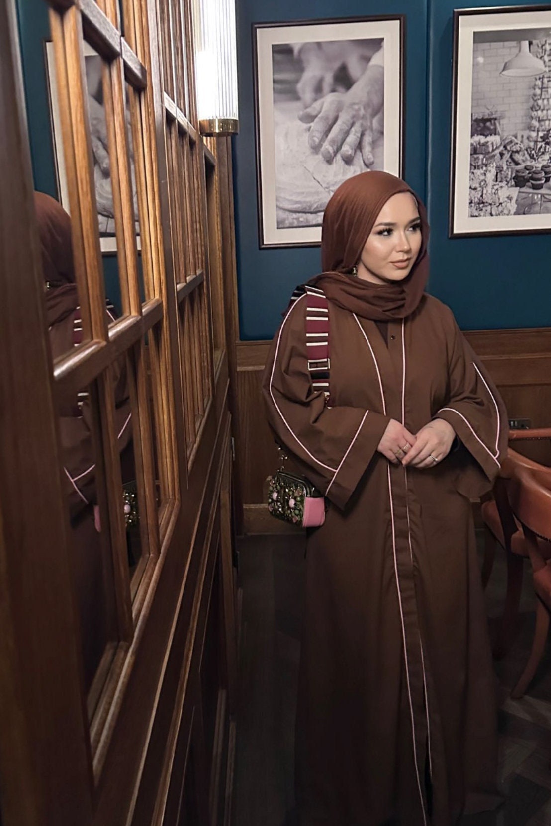 Cotton Linen Abaya in Brown