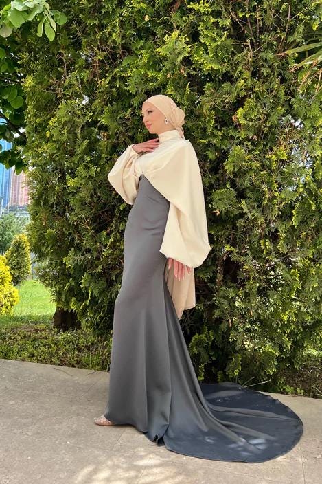 Nikkah Dress,Modest Prom Dress,Bridal Abaya, Hijab Dress,Prom Dress,Evening Dress, Engagement Dress,Long Sleeve Dress,Satin White Abaya