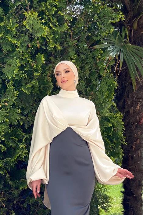 Nikkah Dress,Modest Prom Dress,Bridal Abaya, Hijab Dress,Prom Dress,Evening Dress, Engagement Dress,Long Sleeve Dress,Satin White Abaya