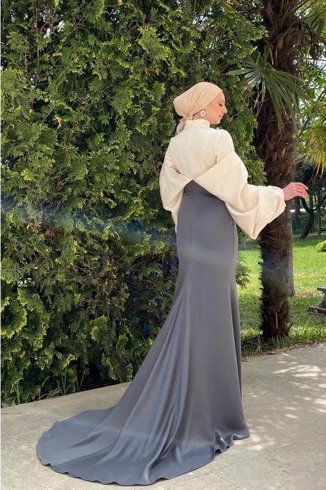 Nikkah Dress,Modest Prom Dress,Bridal Abaya, Hijab Dress,Prom Dress,Evening Dress, Engagement Dress,Long Sleeve Dress,Satin White Abaya