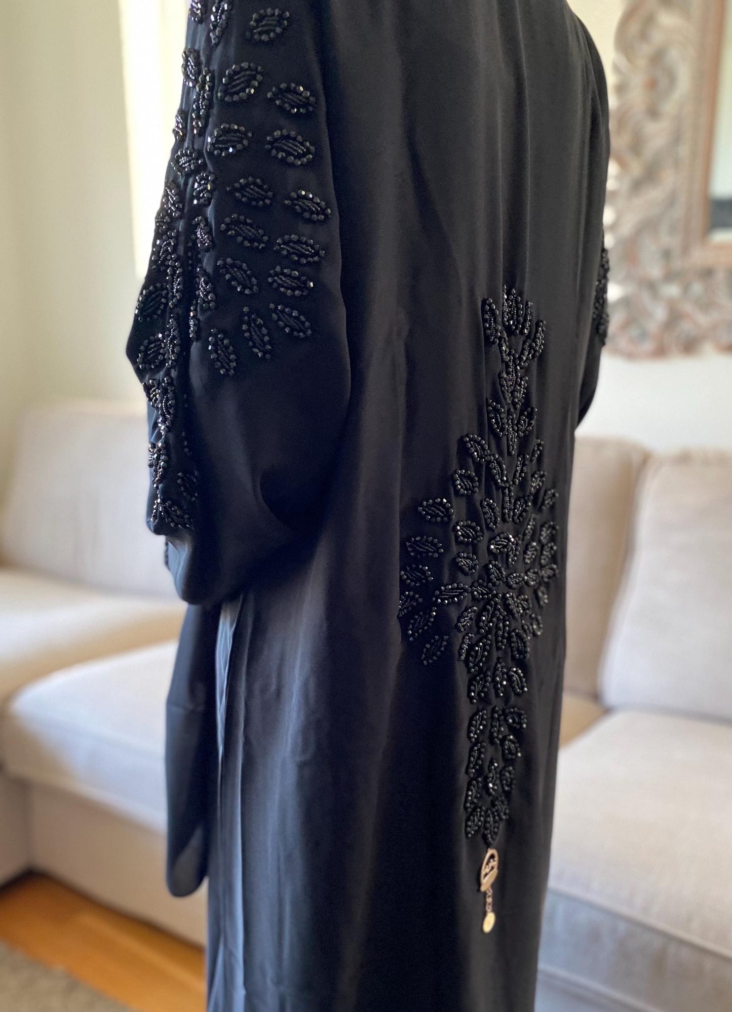 Luxury Black Beaded Abaya, Open Abayas, Embellished Wedding Abaya, Elegant, Gift, Handwork Abaya, Abaya Dubai