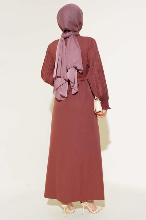 Sleeve Pleated Stoned Abaya Burgundy