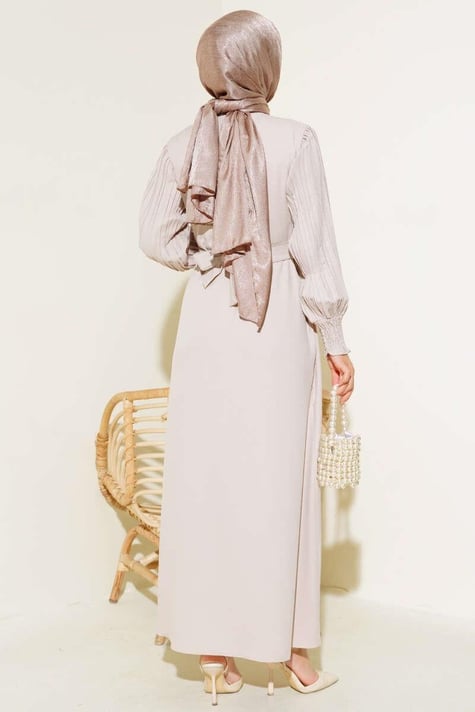 Sleeve Pleated Stone Abaya Stone
