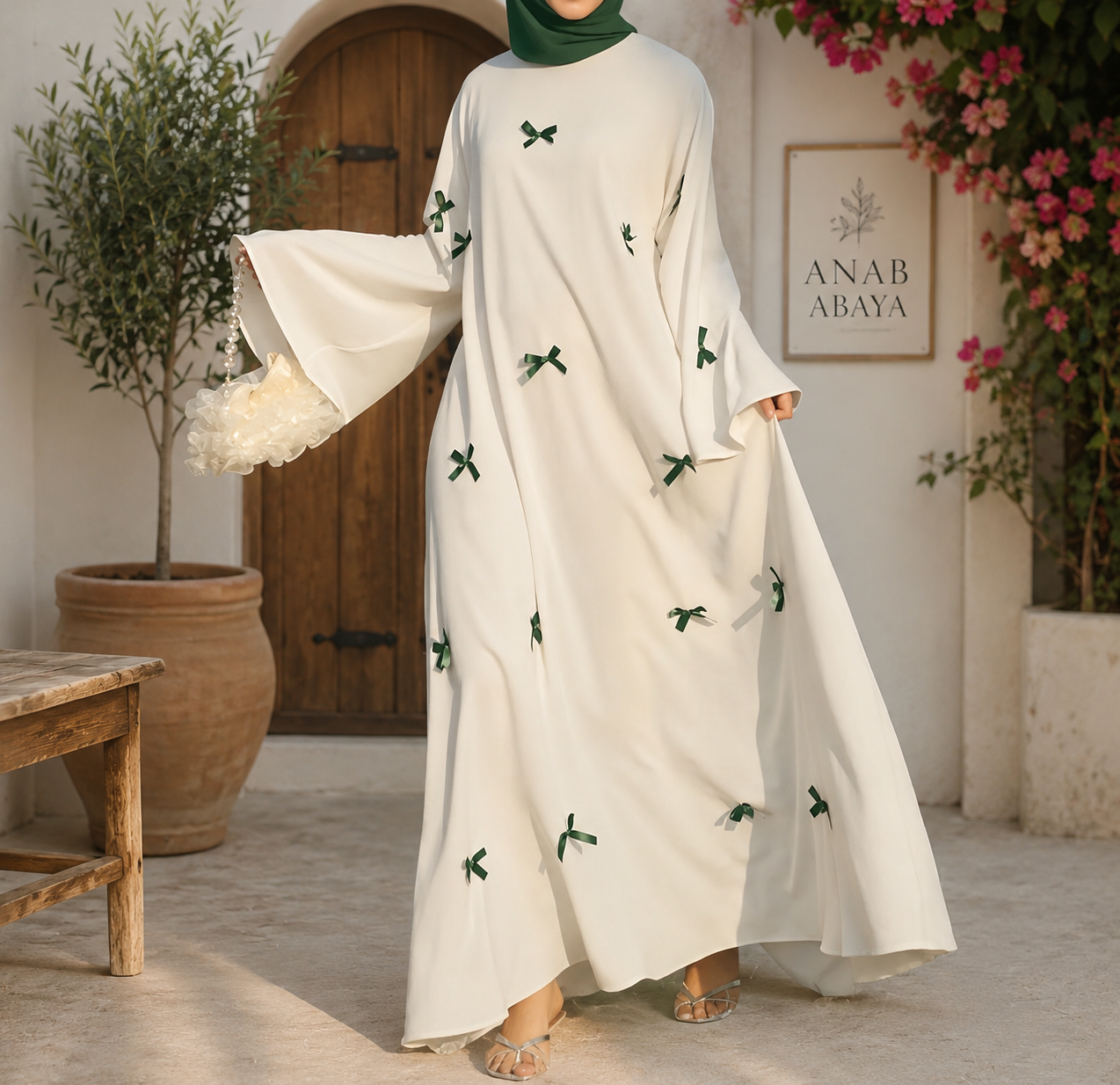 Abaya with Royal Blue Bow Details | Modest Maxi Dress | Flared Sleeve Abaya | Islamic Clothing for Women | Eid & Special Occas