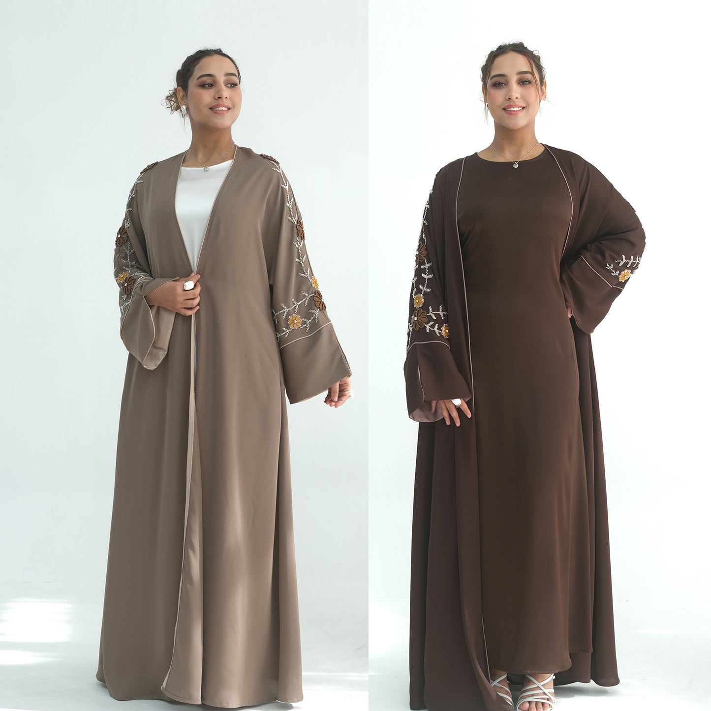 Handmade Beaded Open Abaya for Women | Long Sleeve Cardigan