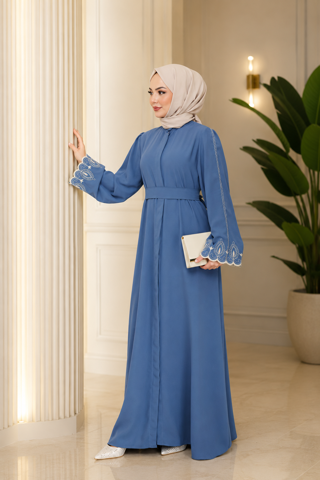Abaya Luxury Embroidered Sleeve Abaya Dress – Elegant