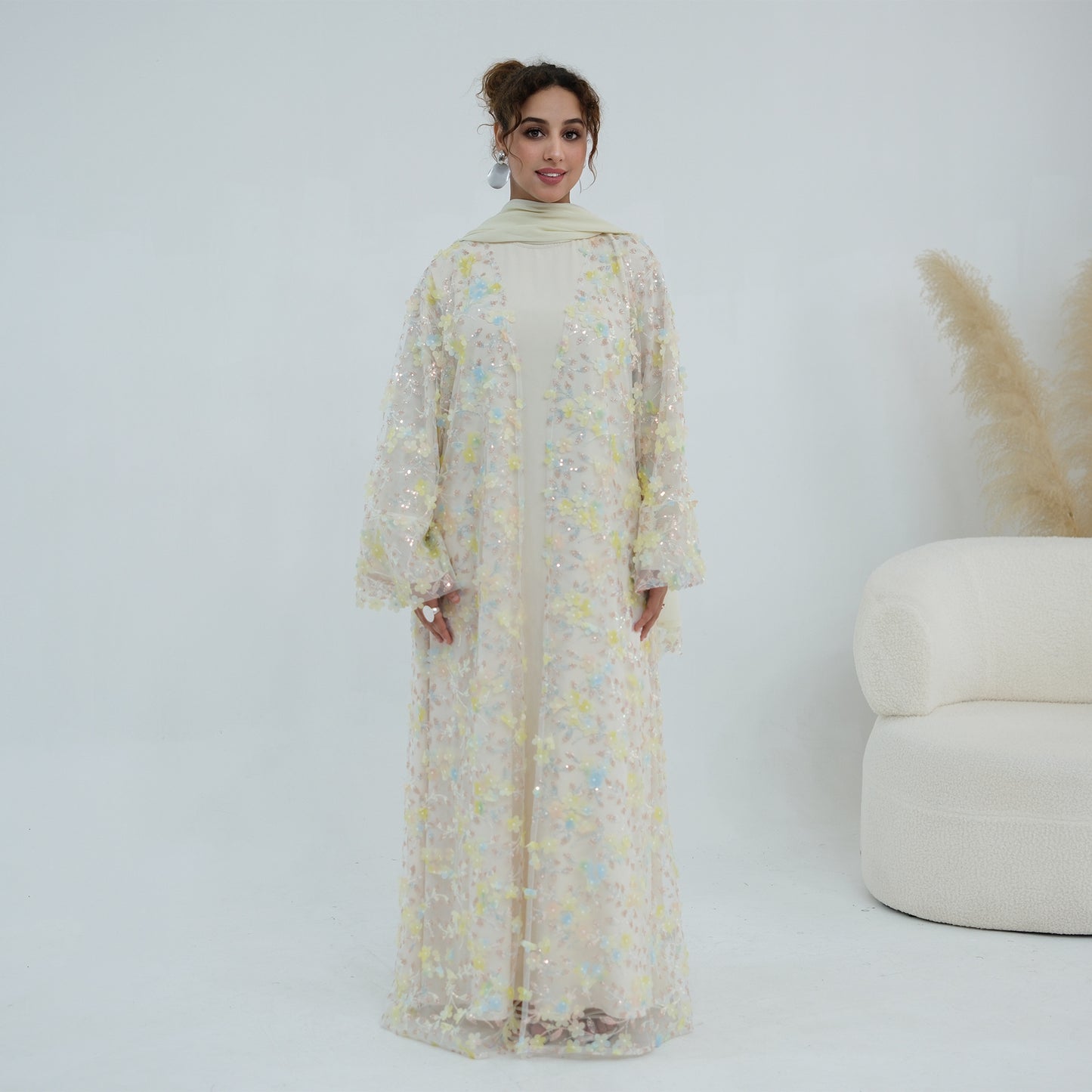 Luxury 3-Piece Floral Embroidery Abaya Set with Matching Hijab
