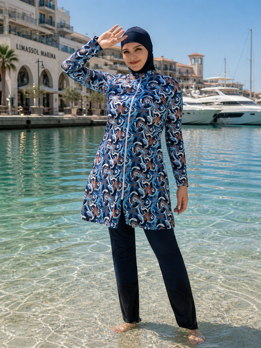 Stay confident and covered with this elegant modest swimwear