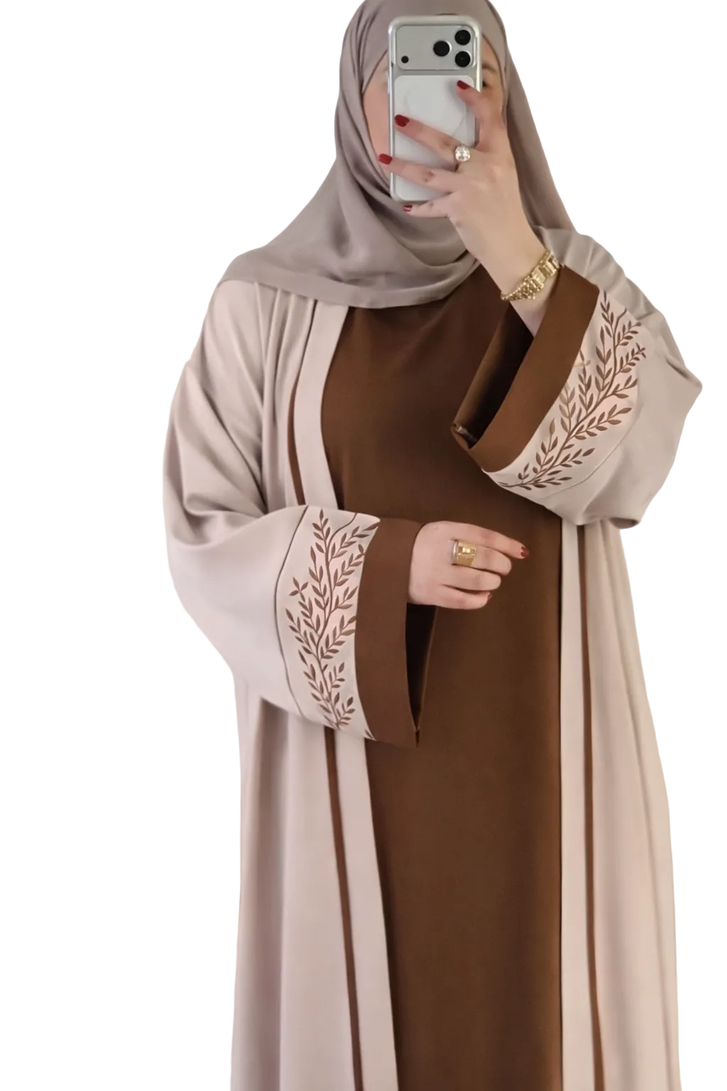 Abaya Luxury Elegant Two-Tone Embroidered Abaya with Matching Hijab