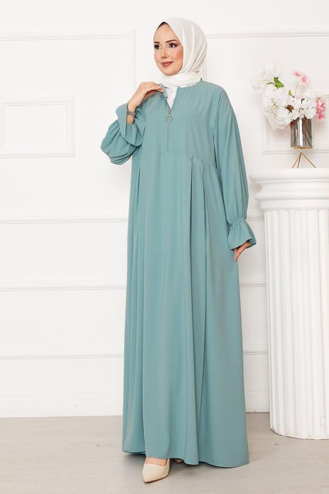 Half Zipper Modest Dress Mint