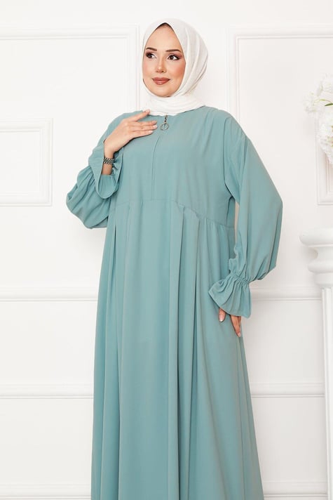 Half Zipper Modest Dress Mint