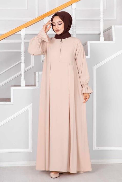 Abaya Half Zipper Dress Stone
