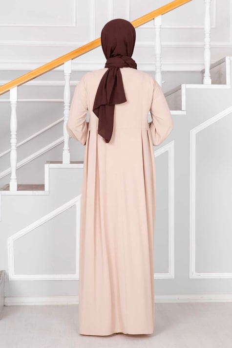 Abaya Half Zipper Dress Stone