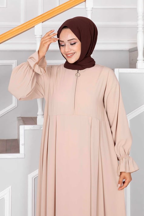 Abaya Half Zipper Dress Stone