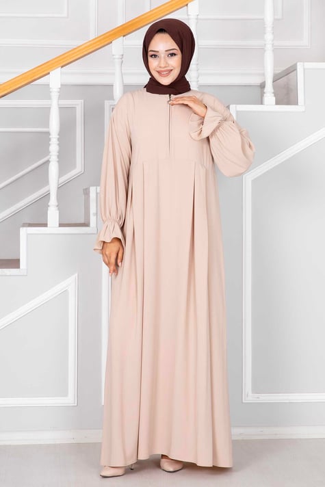Abaya Half Zipper Dress Stone