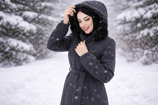 Women elegant Navy Long Coat – Belted waist, zip-up design