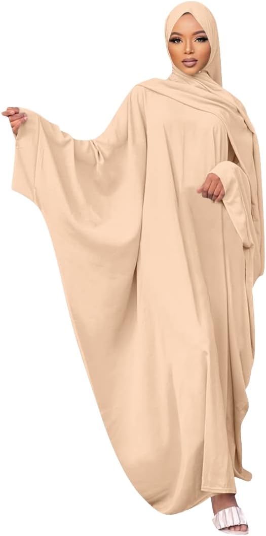 IMEKIS Muslim Dress for Women Hijab Abaya Batwing Sleeve Islamic Maxi Prayer Dress Plain Loose Jilbab Plus Size Middle East Dubai Turkey Arabic Khimar Kaftans