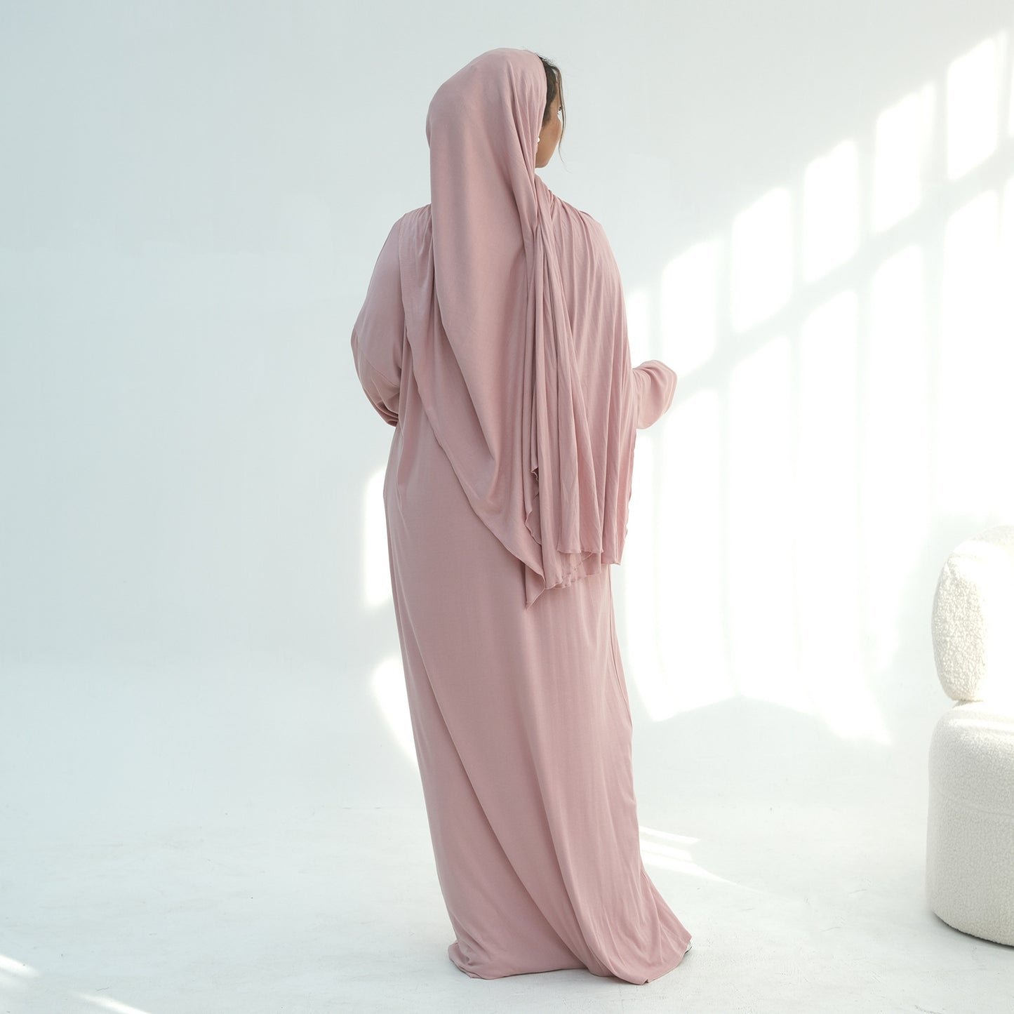 3 Piece Modest Lounge Set for Women, Open Cardigan Abaya, Matching Hijab, Short Sleeve Top & Wide Leg Pants, Soft Jersey Outfit