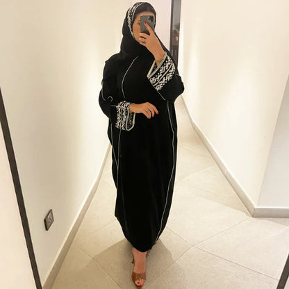 Classic Fashion Embroidered Abaya Hijab Dress with Long Sleeves.