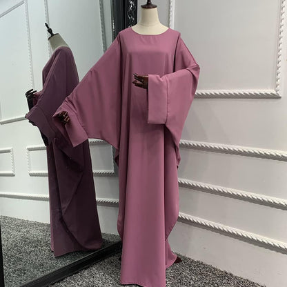 IMEKIS Muslim Dress for Women Hijab Abaya Batwing Sleeve Islamic Maxi Prayer Dress Plain Loose Jilbab Plus Size Middle East Dubai Turkey Arabic Khimar Kaftans