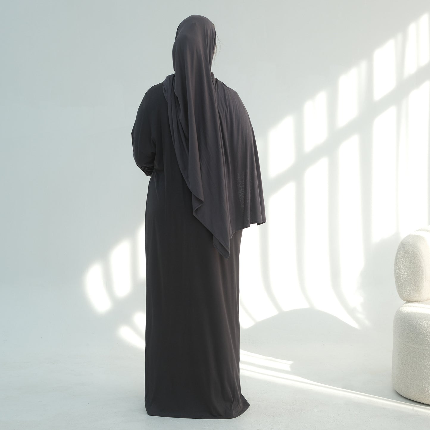3 Piece Modest Lounge Set for Women, Open Cardigan Abaya, Matching Hijab, Short Sleeve Top & Wide Leg Pants, Soft Jersey Outfit