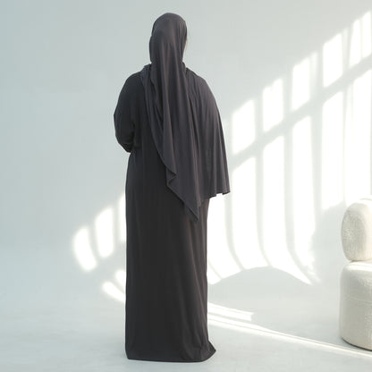 3 Piece Modest Lounge Set for Women, Open Cardigan Abaya, Matching Hijab, Short Sleeve Top & Wide Leg Pants, Soft Jersey Outfit