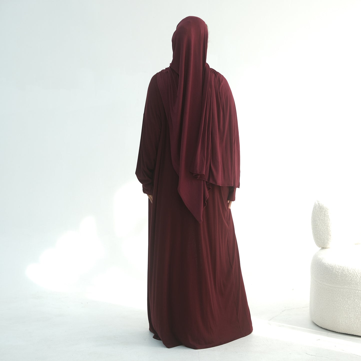 3 Piece Modest Lounge Set for Women, Open Cardigan Abaya, Matching Hijab, Short Sleeve Top & Wide Leg Pants, Soft Jersey Outfit