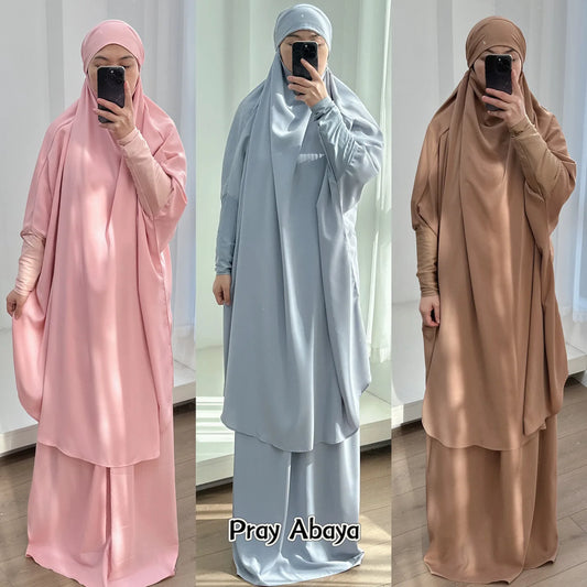 2 Piece Set Prayer Garment Islamic Clothing Pink Black