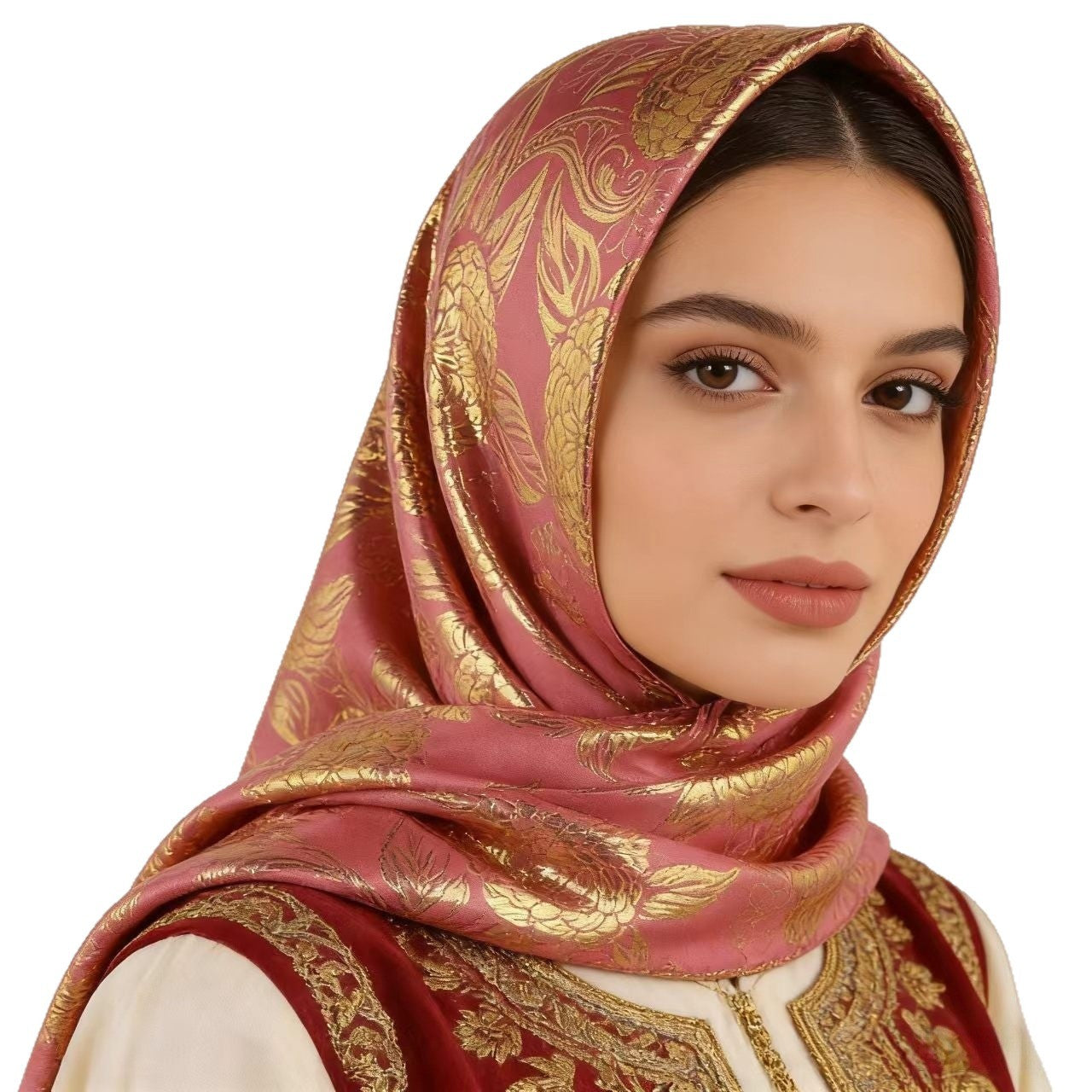 Hijab Luxury New Style Women's Convenient Jacquard Square Scarf Head Cover Silk.