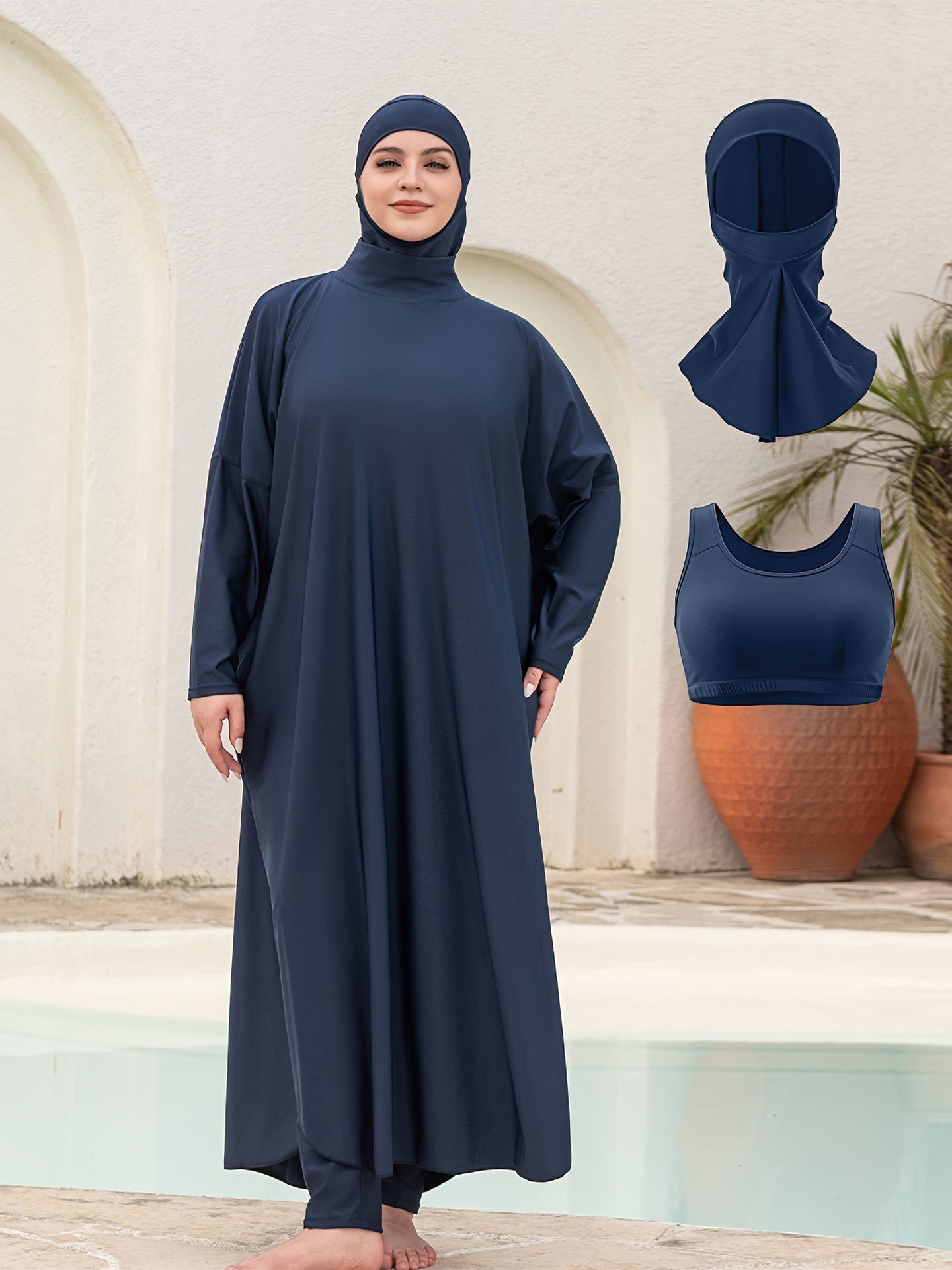 Stay confident and covered with this elegant modest swimwear