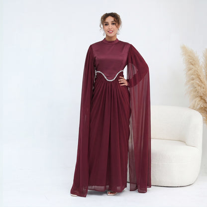 Elegant Rhinestone Abaya Dress for Women | Modest Long Sleeve Maxi Dress | High Neck Islamic Evening Gown | Muslim Party & Eid Dress