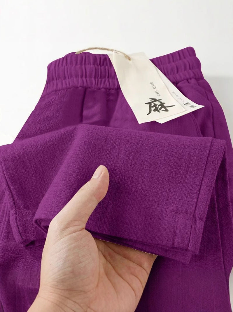 Pure Linen Wide-Leg Pants for Women 2026 Summer Straight Casual Long Pants Fashion Versatile Loose Thin Cotton.. Cotton Linen
