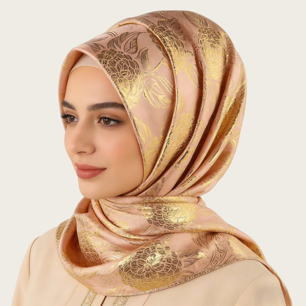 Hijab Luxury New Style Women's Convenient Jacquard Square Scarf Head Cover Silk.